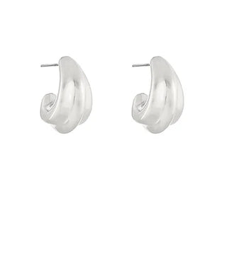 Silver Chunky Hook Metal Hoop Earrings