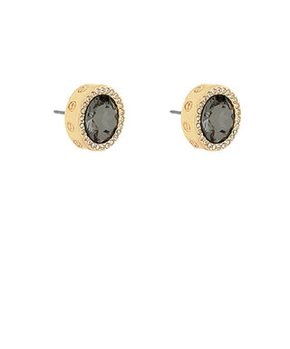 Black Round Glass Stud Earrings