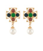 Multi Stone Cross Earring