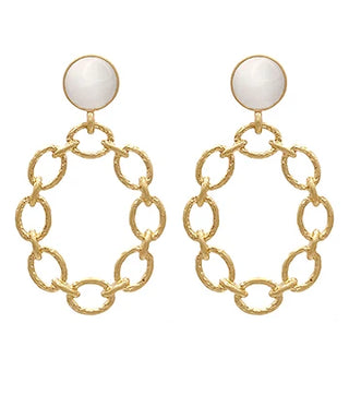 White Chain Cat's Eye Glass Earrings