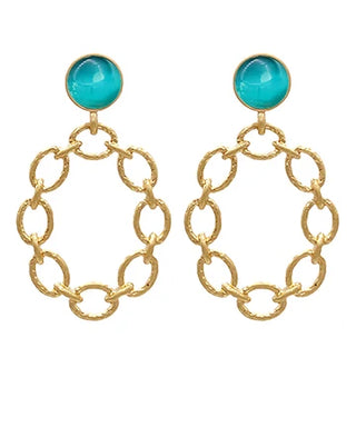 Teal Chain Cat's Eye Glass Earrings