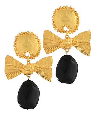 Black Bow Oval Earring