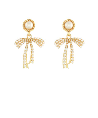 Pearl Bow Drop Earrings