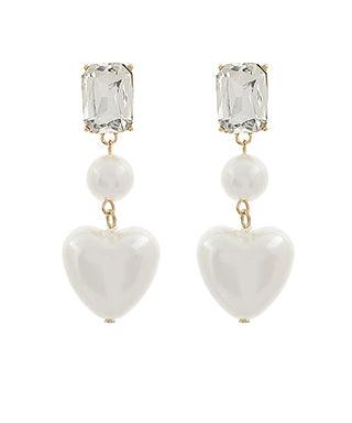 Bridal Pearl Heart Dangle Earrings