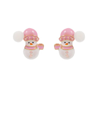 Pink Snowman PomPom Earrings