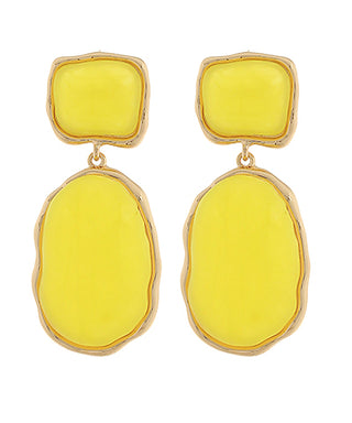 Yellow earrings with gold accents on a white background