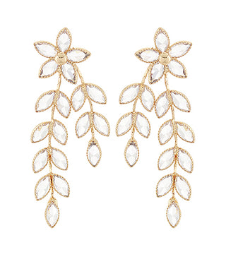 Crystal Flower & Leaves Drop Earrings