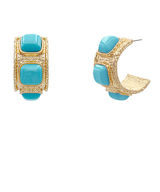Square Dome & Hammered Hoop Earrings