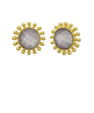 Grey Dotted & Round Stone Earrings