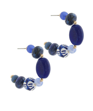 Blue Resin & Ceramic Bead Earrings