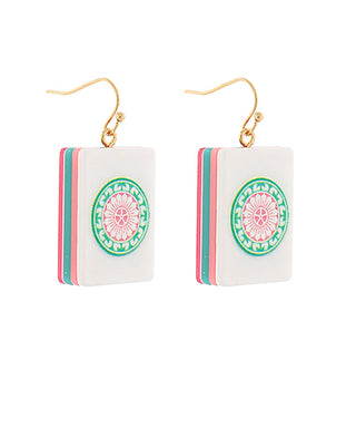 Flower Round/Pink Mahjong Earrings