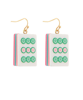 Round/Green/Pink Mahjong Earrings