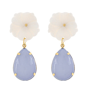 Blue Flower Teardrop Dangle Earrings