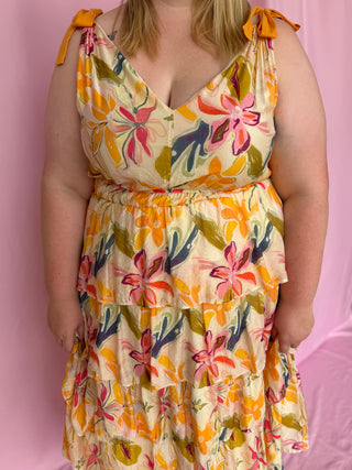 woman wearing floral dress