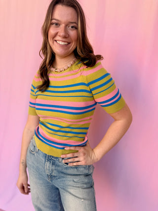 Ribbed Short Sleeve Sweater