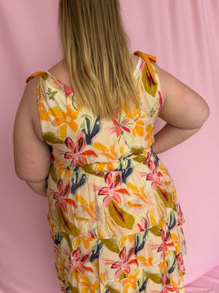 woman wearing floral dress