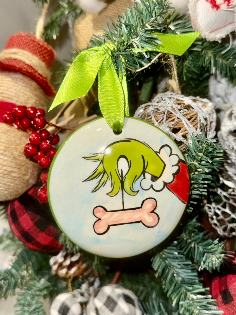 Grinch Dog Bone Flat Ornament