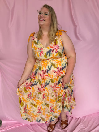 woman wearing floral dress