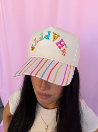 Embroidered Happy Trucker Hat