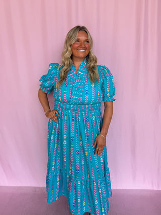 Vibrant Ruffle Midi Dress- Curvy