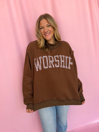 girl wearing a worship mockneck