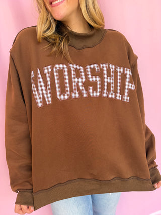 girl wearing a worship mockneck