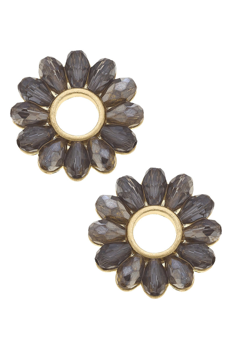 Faye Black Diamond Glass Floral Stud