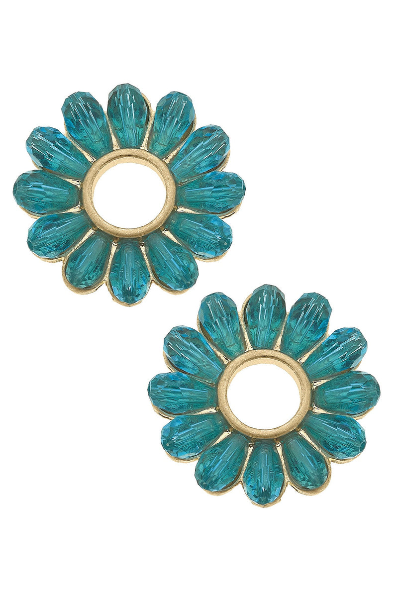 Faye Aqua Glass Floral Stud