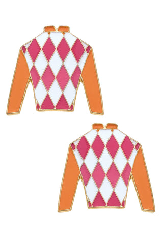 Fiona Jockey Silk Stud Pink/Orange Earrings