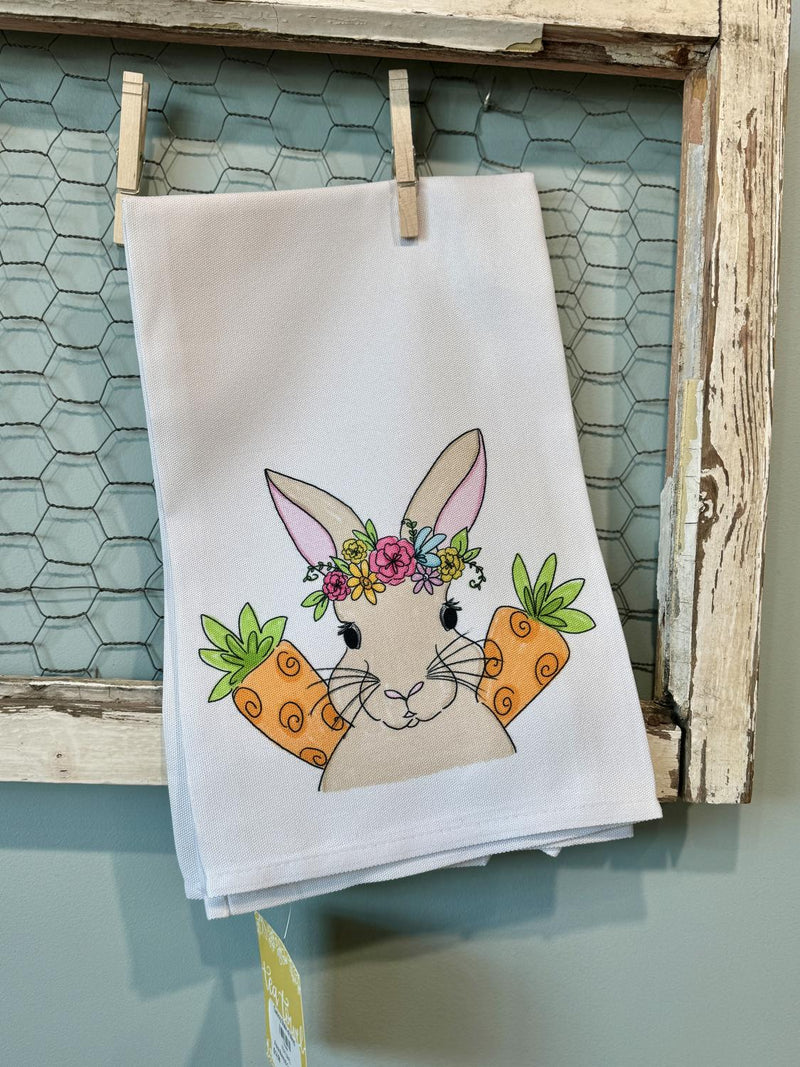 Floral Bunny & Carrots Towel