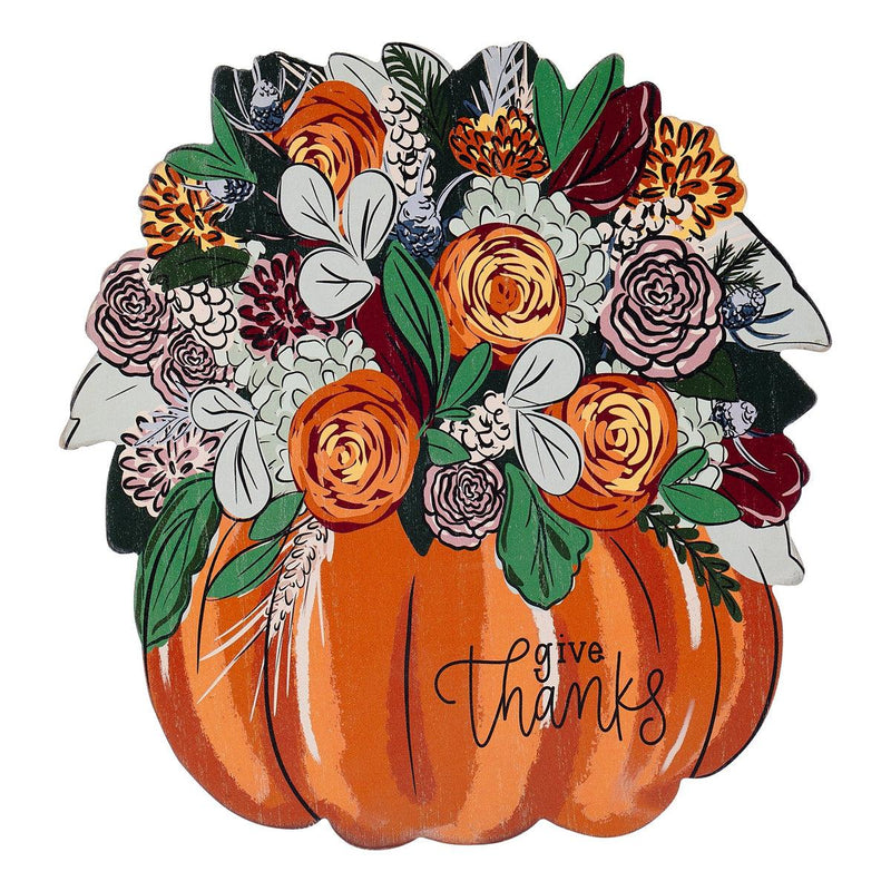 Floral Wooden Pumpkin Sitter