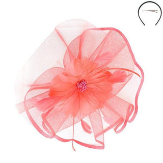 Flower Mesh Fascinator Coral