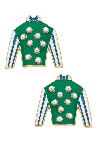 Freckles Jockey Silk Stud Green/Blue Earrings