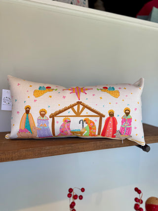 Colorful Nativity Lumbar Pillow