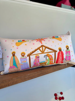 Colorful Nativity Lumbar Pillow