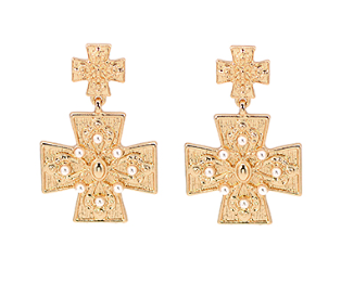 Gold Cross Drop Earring