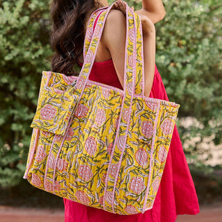 Bright Dahlias Quilted Tote Bag