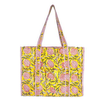 Bright Dahlias Quilted Tote Bag