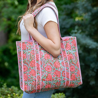 Pink Carnations Quilted Tote Bag