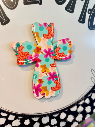 Colorful butterfly-shaped object on a circular background with text