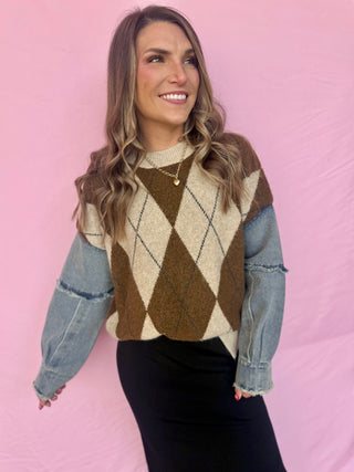 Argyle Distressed Denim Swater