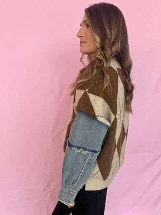 Argyle Distressed Denim Swater