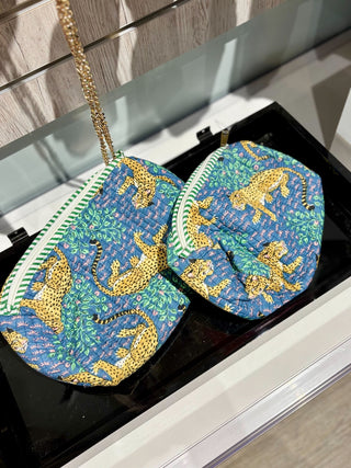 Large Blue Leopard Pouch