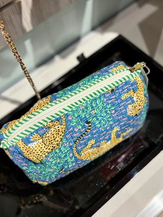Large Blue Leopard Pouch