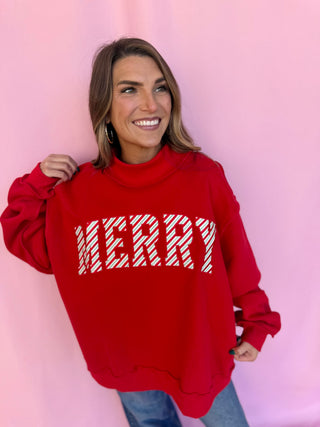 Merry Embroidered Mock Neck Sweatshirt