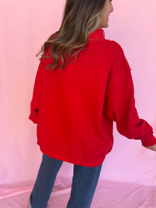 Merry Embroidered Mock Neck Sweatshirt