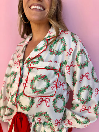 Christmas Wreath Satin Pajama Top