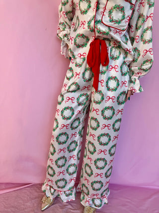 Christmas Wreath Satin Pajama Pants