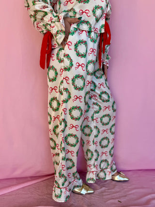 Christmas Wreath Satin Pajama Pants