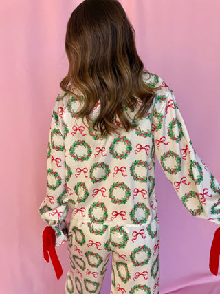 Christmas Wreath Satin Pajama Top